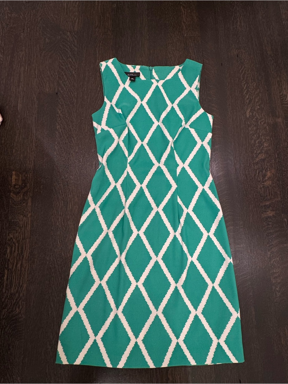 ALYX Teal and White Geometric Midi Sheath Dress - Picture 2 of 12